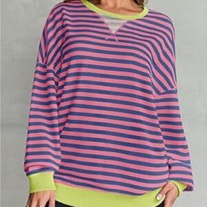 Striped Pink and Blue Women's Crew Neck Sweater